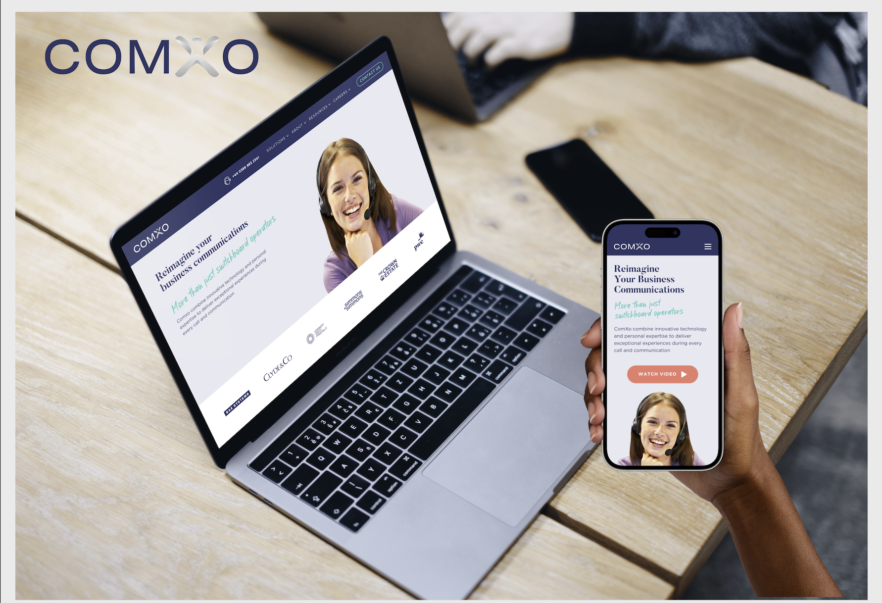 ComXo website rebrand — hero screenshot of the new homepage design